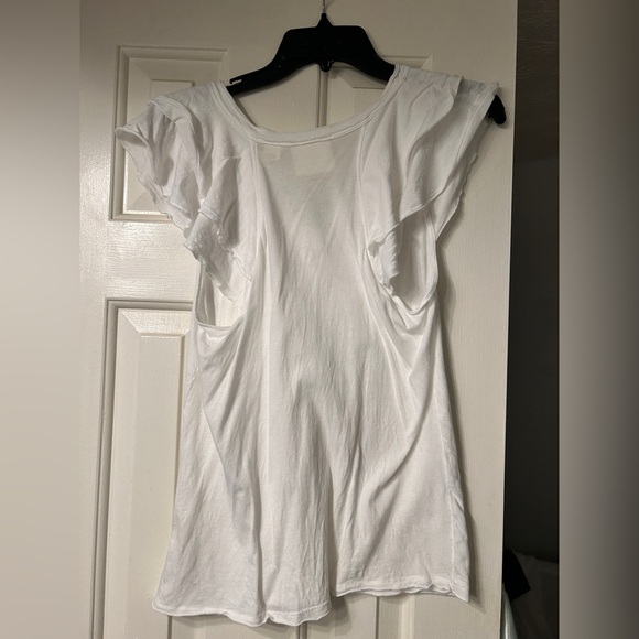 Anthropologie Maeve White V-Neck Flutter Sleeve Tee - Picture 4 of 8